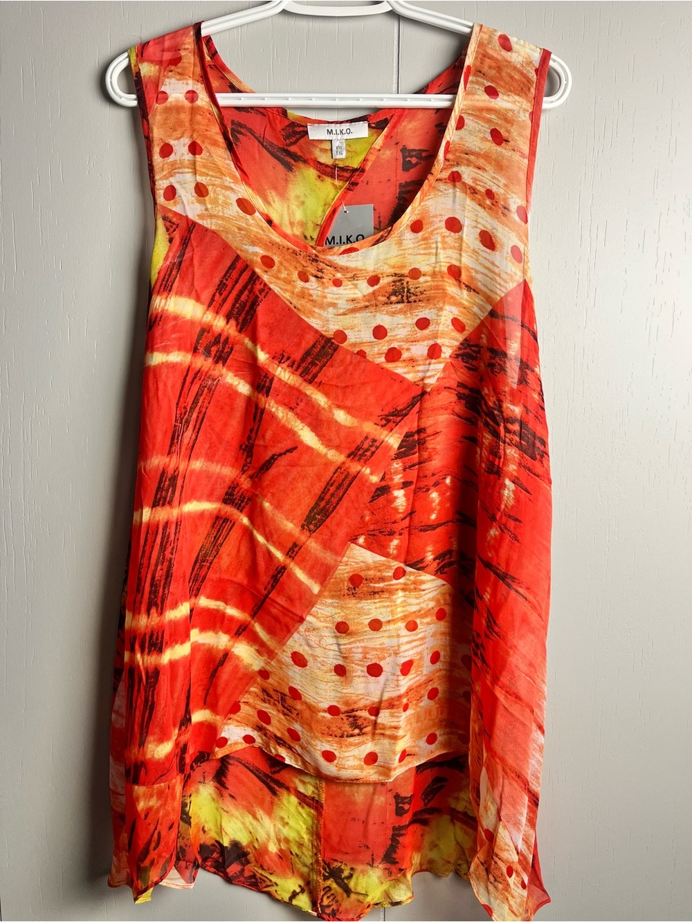MI.L.K.O Orange Mixed-Print Sleeveless Tank Top. Size:XXL